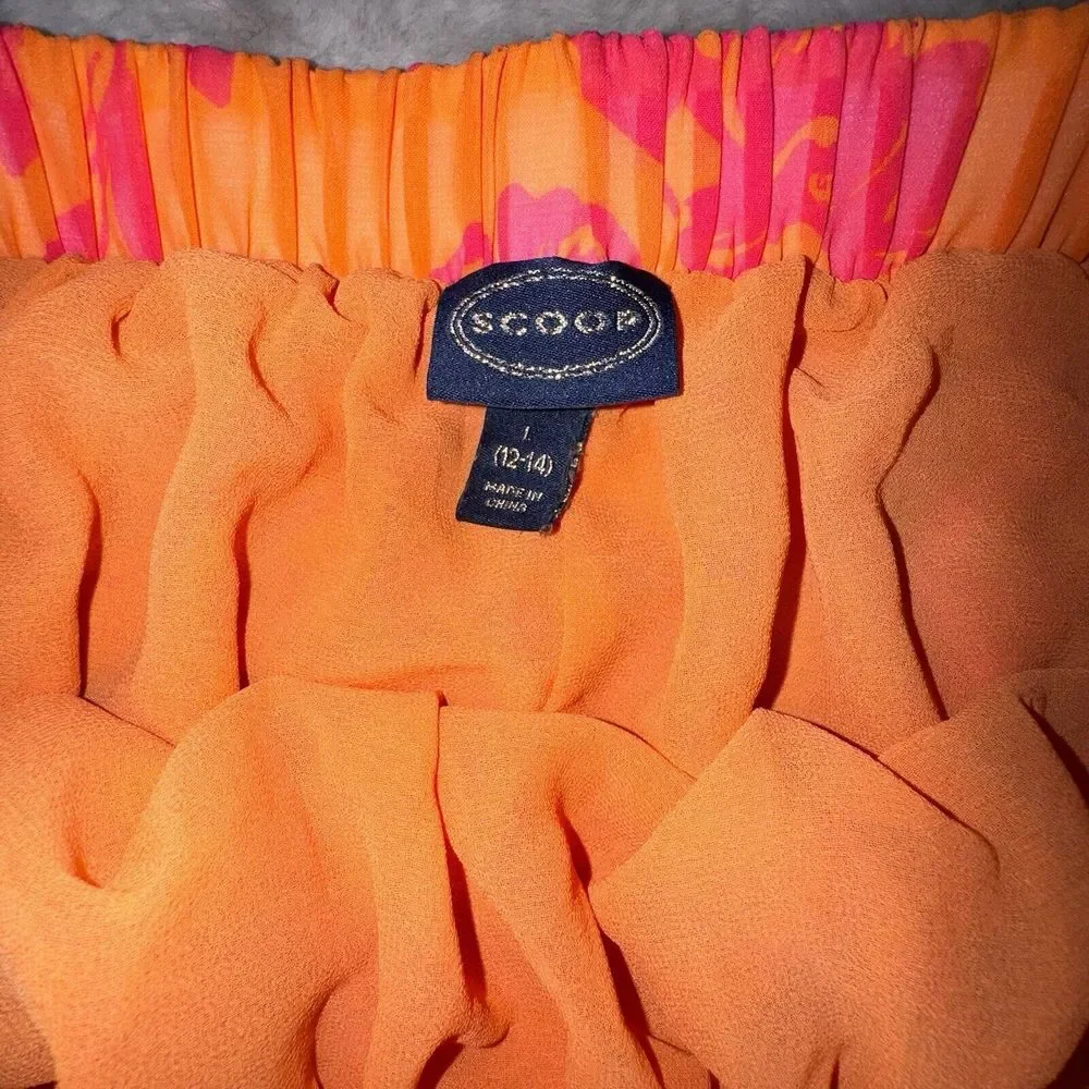 Women's Large 12-14 Orange Pink Chiffon Asymmetric Skirt‎ Y2K 90s Fairy Spring